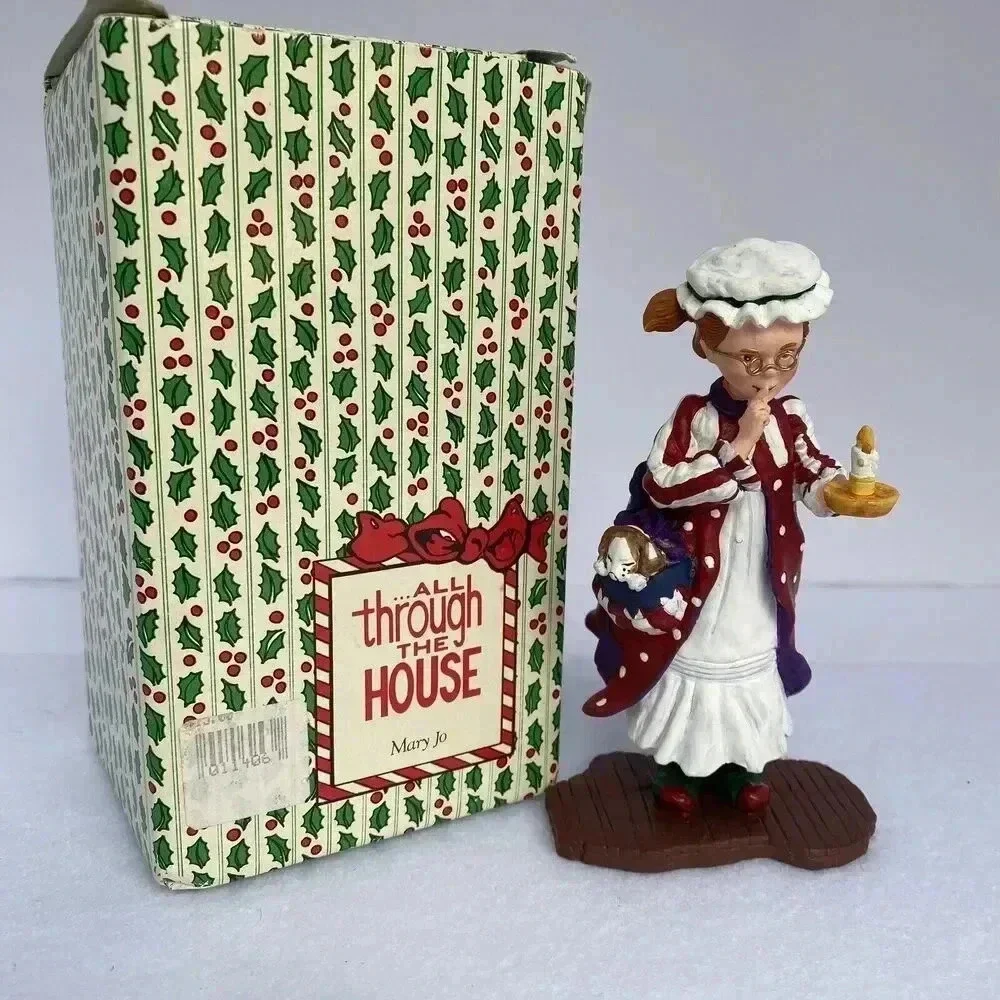 All Through The House‎ Mary Jo Figurine Resin Girl Candle Puppy 5.5in Christmas